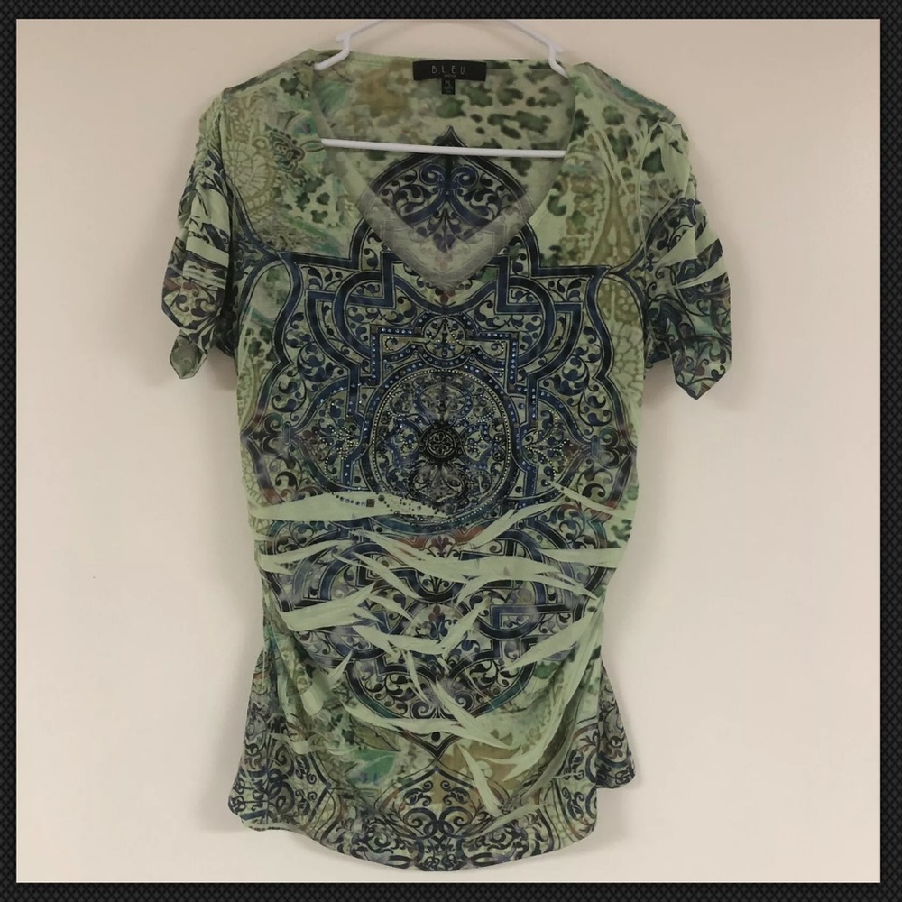 🌵B.L.E.U.  Boho Shirt Stud Rhinestone Embellished